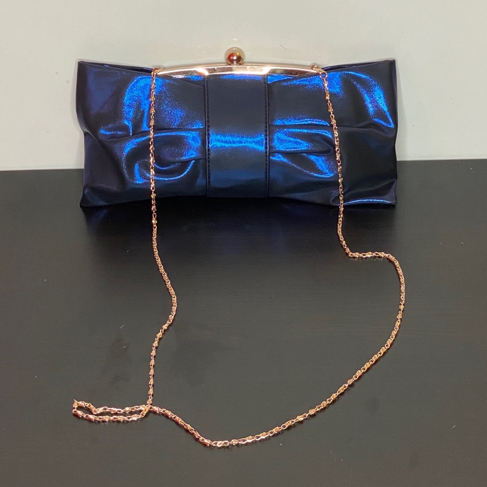 Charming Charlie Metallic-Blue Satin Clutch/Purse
